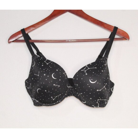 PINK Victoria's Secret Sports Bra 36D Black White Geometric Print Padded Push Up - Picture 1 of 14